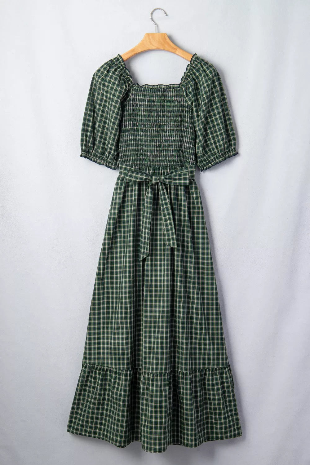 Close view of the plaid pattern on cotton fabric