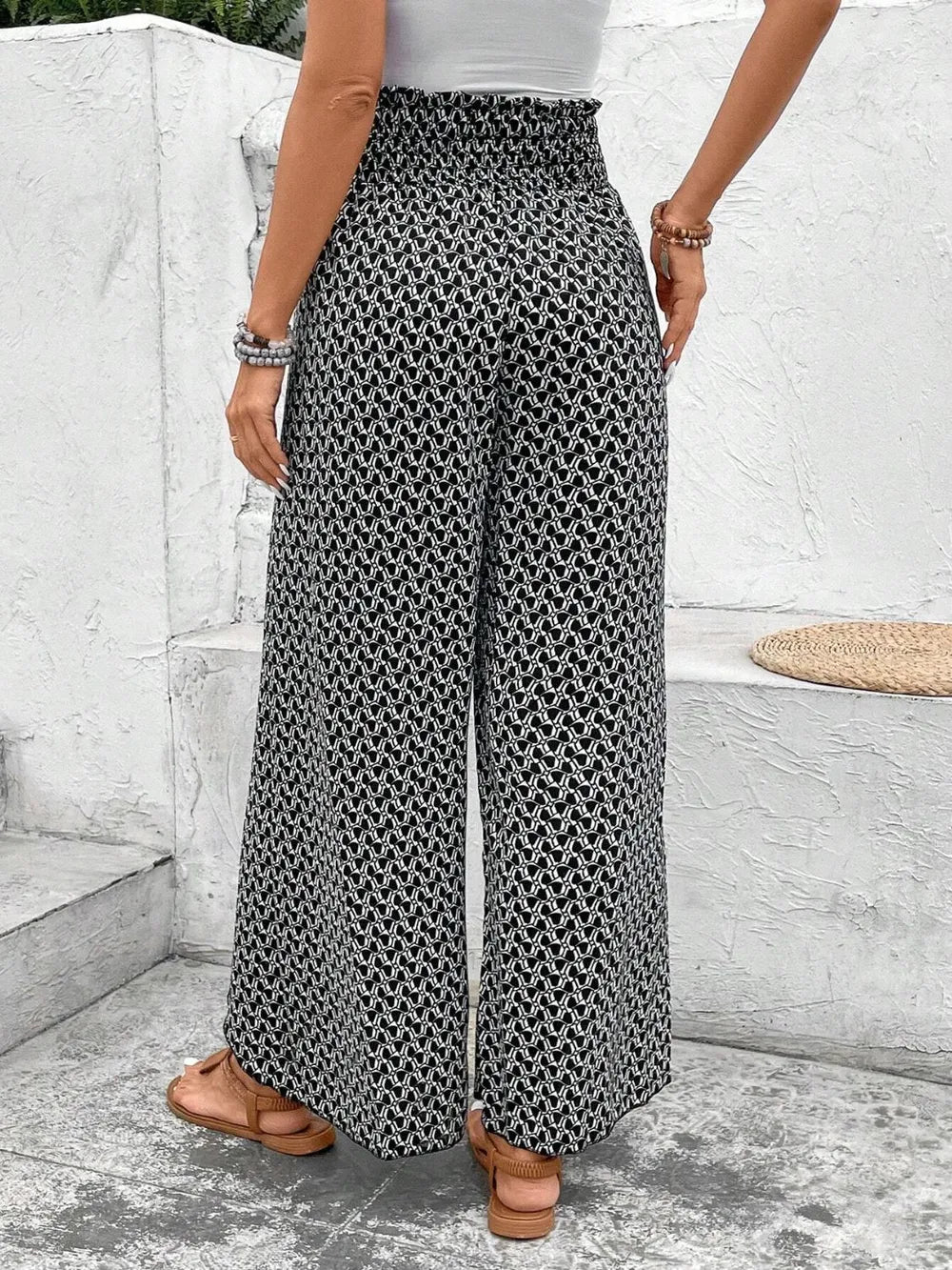 Tie waist wide leg pants pale blush colorway