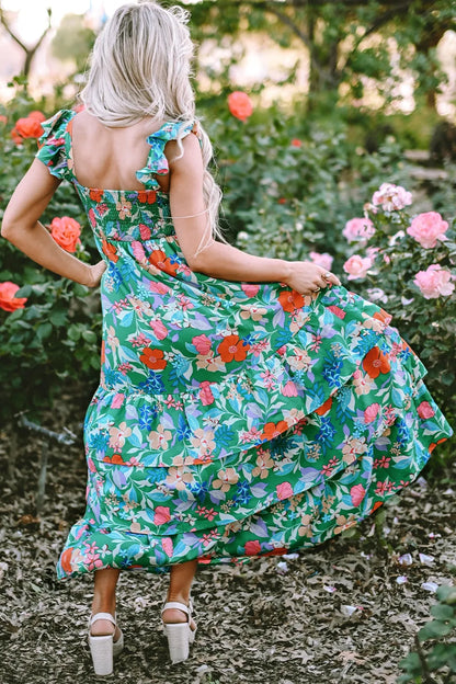 Tiered Ruffled Printed Sleeveless Dress - Fashorio