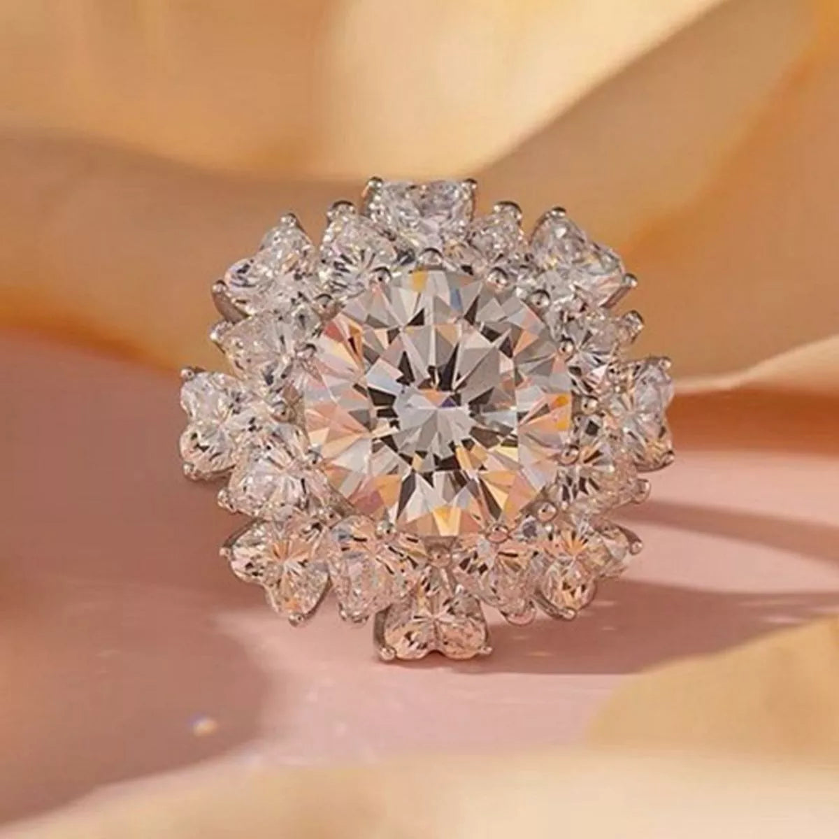 Moissanite ring detail showing prong setting