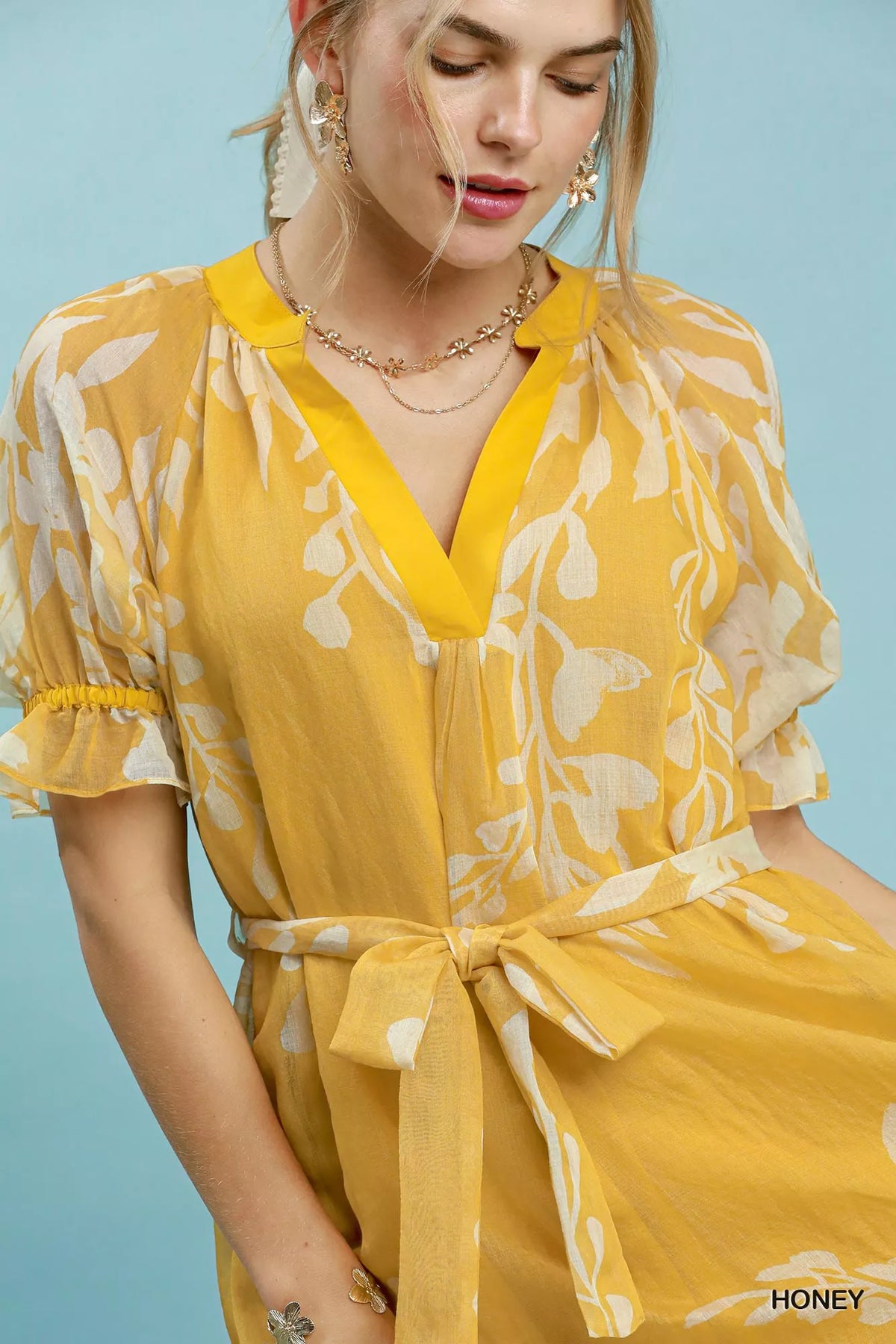 Honey floral tie waist midi dress back view