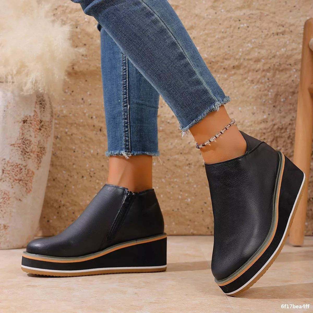 wedge ankle boots with zipper back view