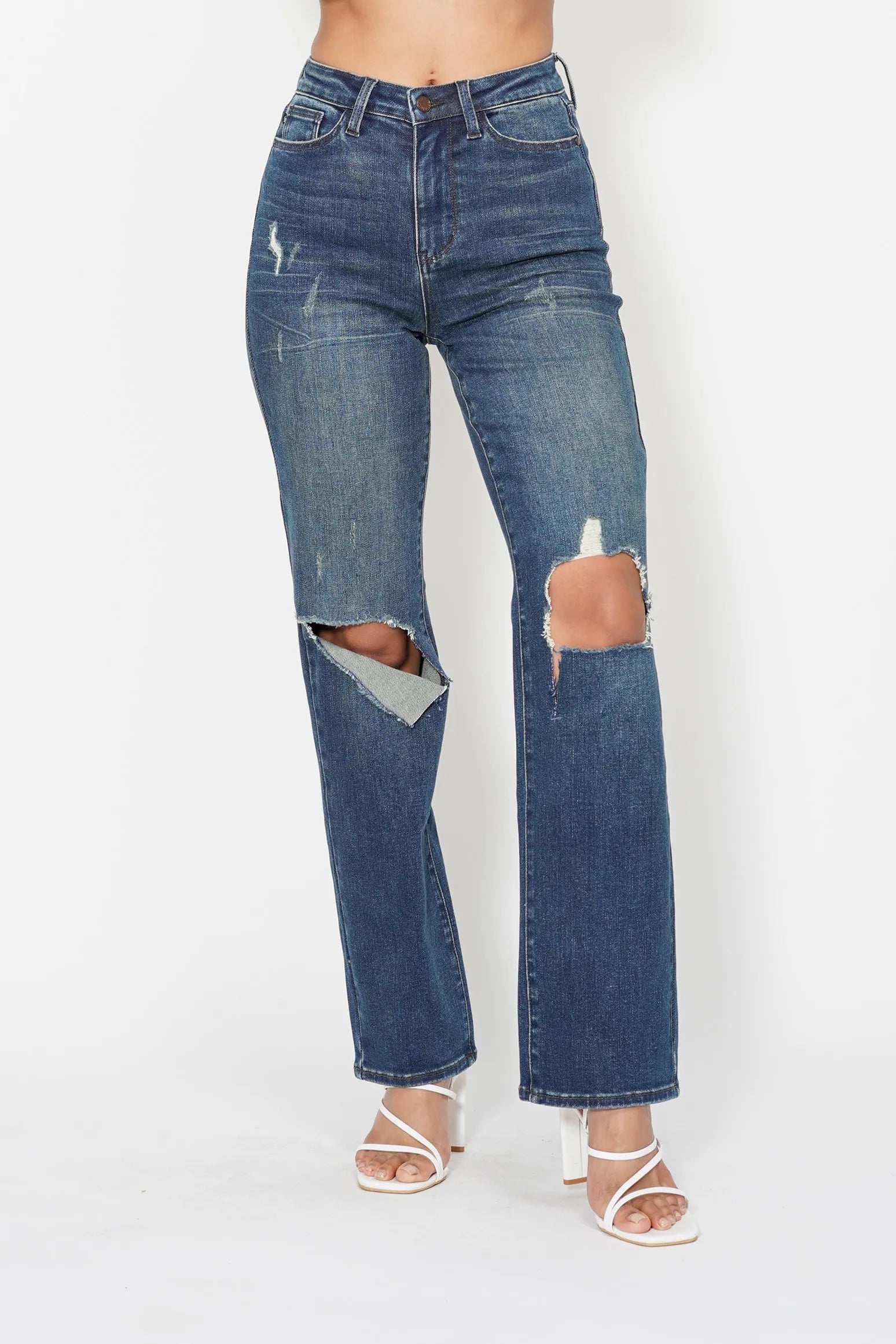 Judy Blue Full Size Hw Ripped Knee Dad Jeans Plus Size - Fashorio