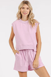 Mittoshop French Terry Crew Neck Top and Shorts Set LILAC PINK - Fashorio