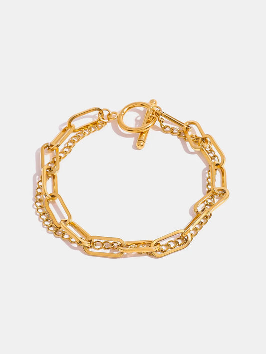 18K Gold-Plated Stainless Steel Chain Bracelet Gold One Size - Fashorio