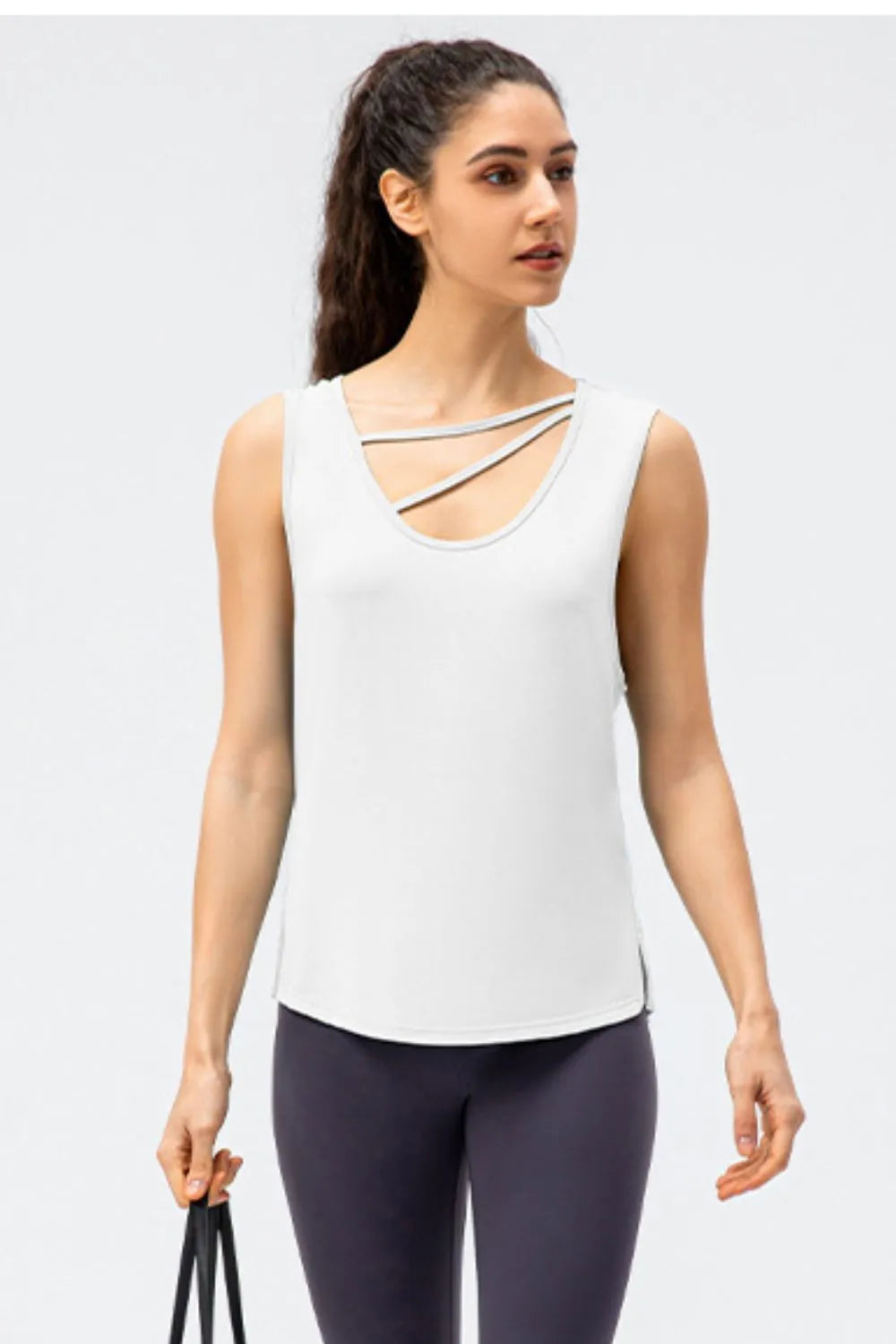 Cutout reversible active tank styled outfit view