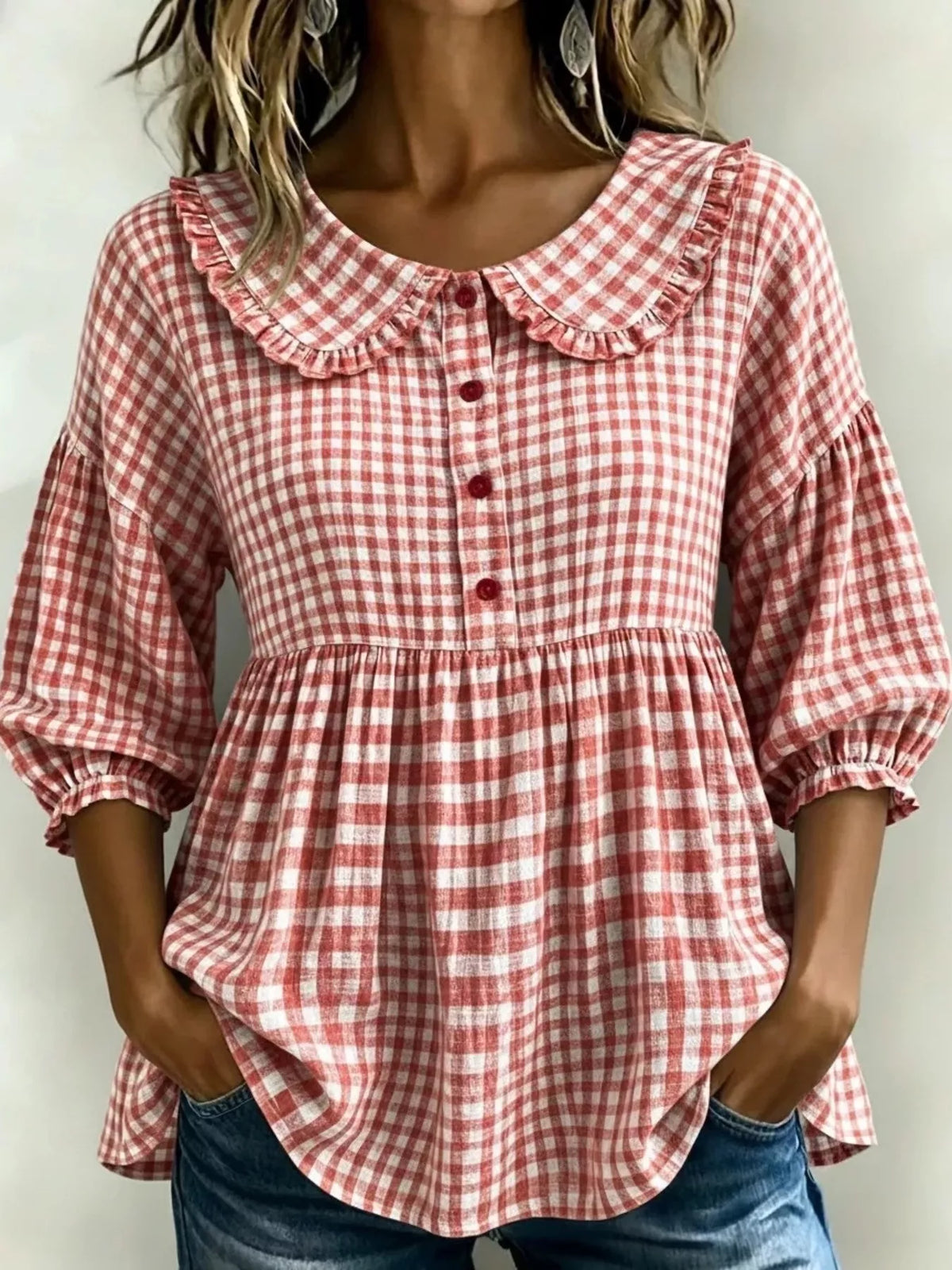 Yellow gingham blouse front view