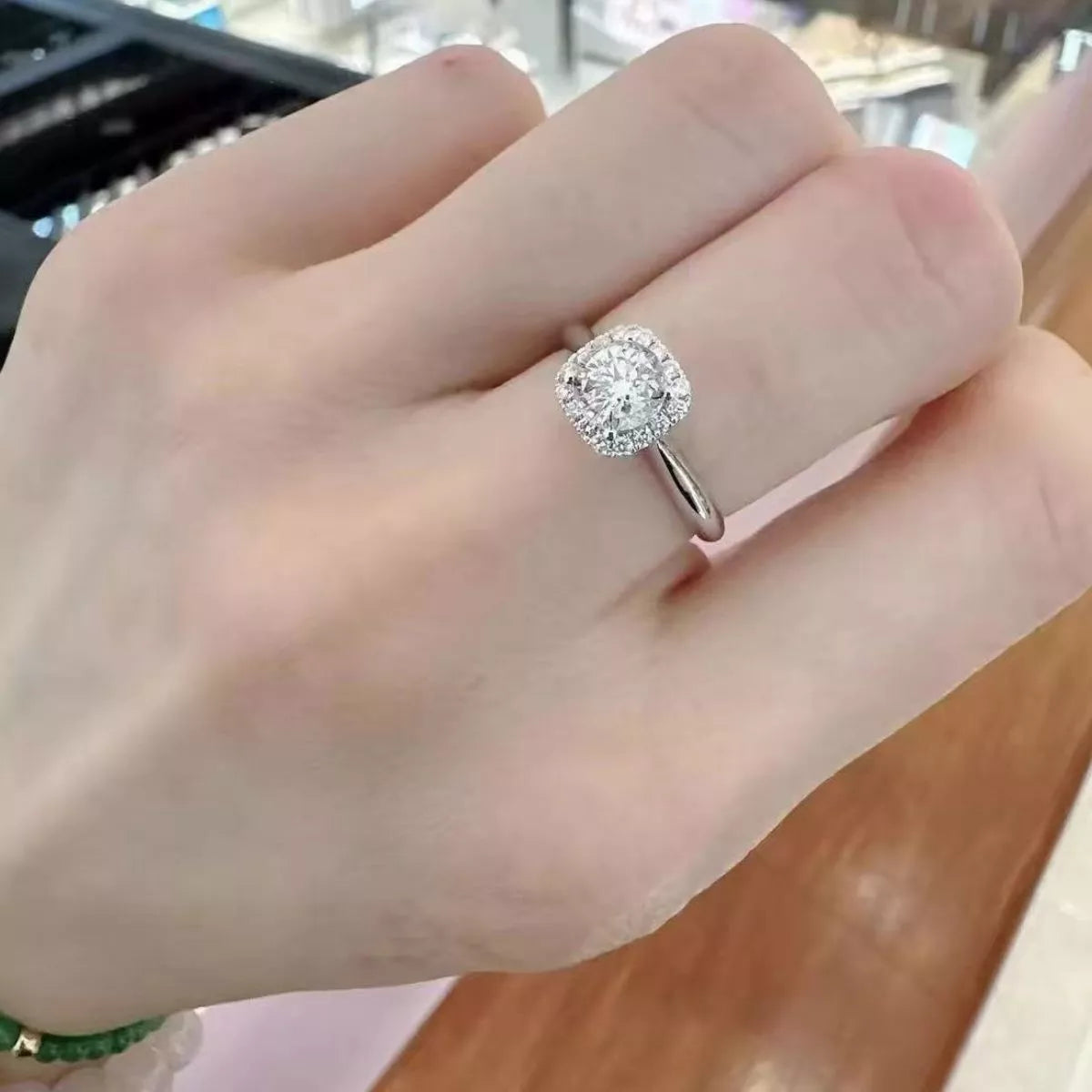 Close up of the square cut moissanite stone