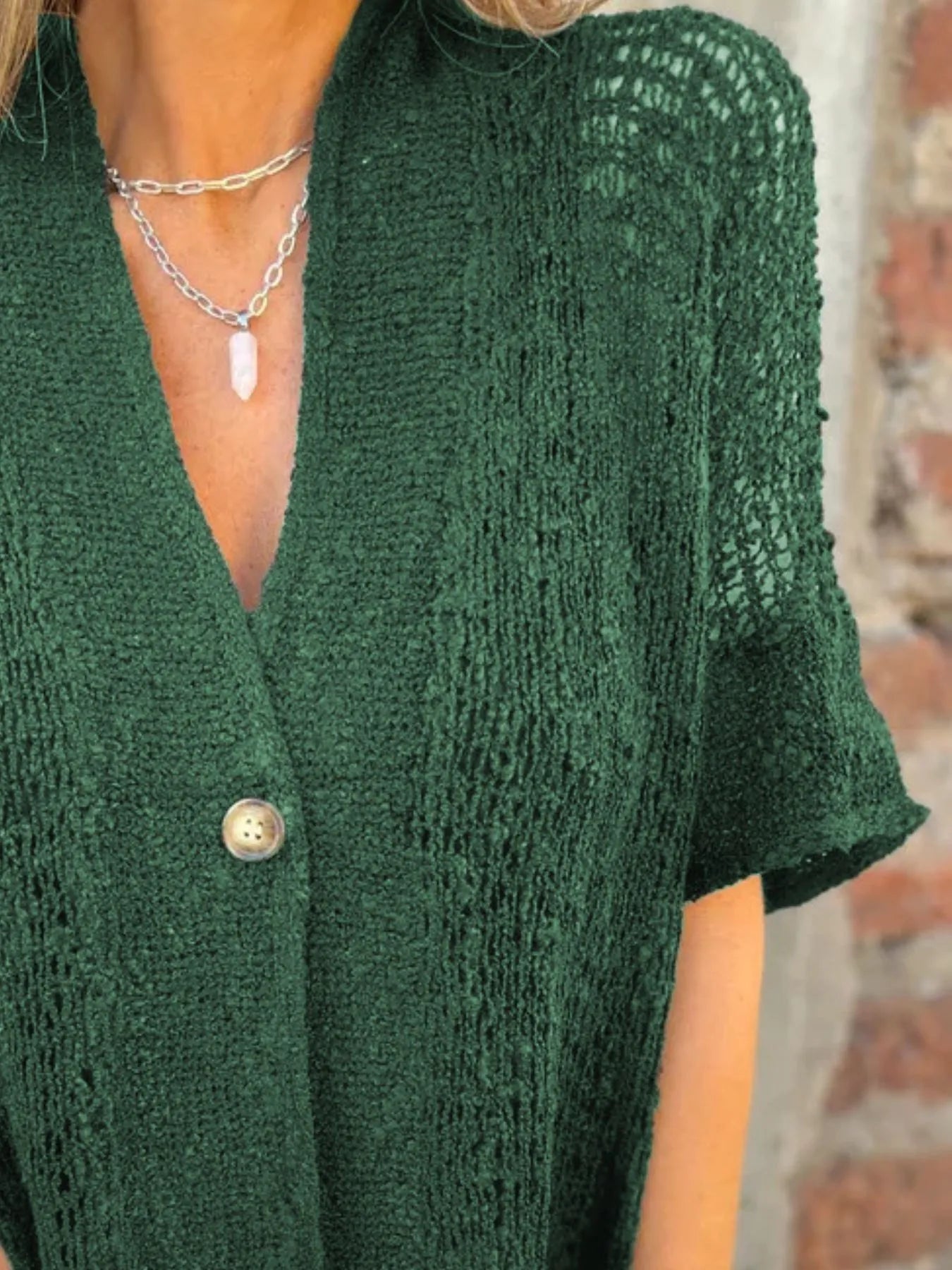 Full Size One Button Openwork Cardigan Plus Size - Fashorio