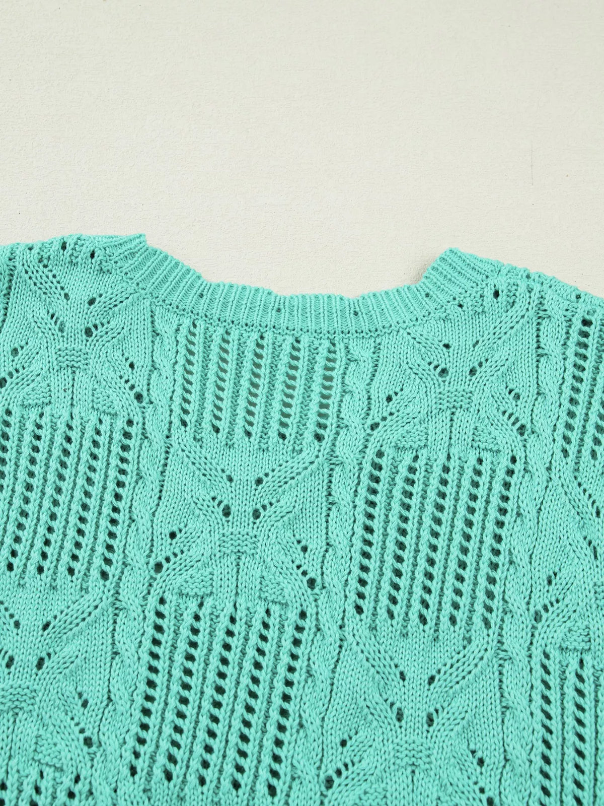 Pointelle Knit Scalloped Trim Short Sleeve Sweater, view 10