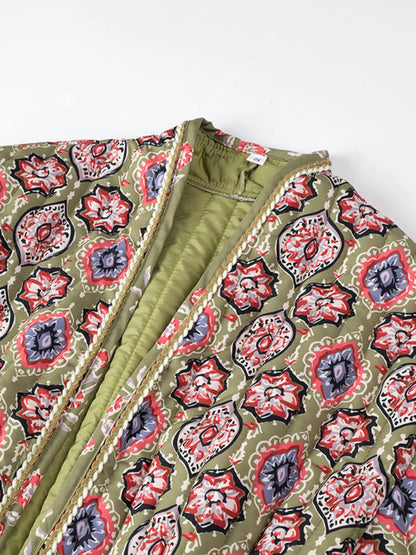 Belted Open Front Floral Winter Coat - Fashorio