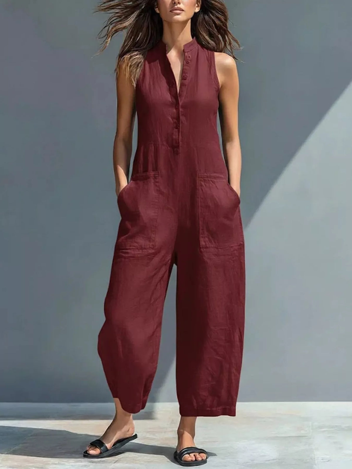 Button front jumpsuit yellow color