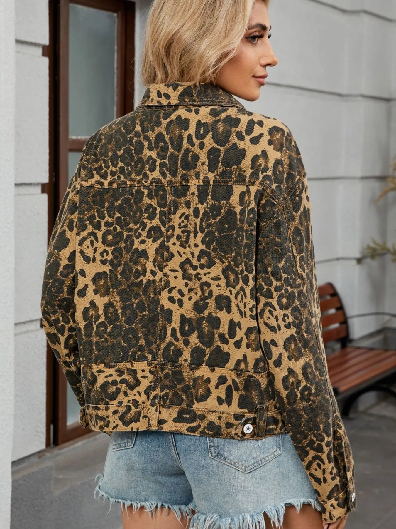 Leopard Print Button Up Denim Jacket - Fashorio