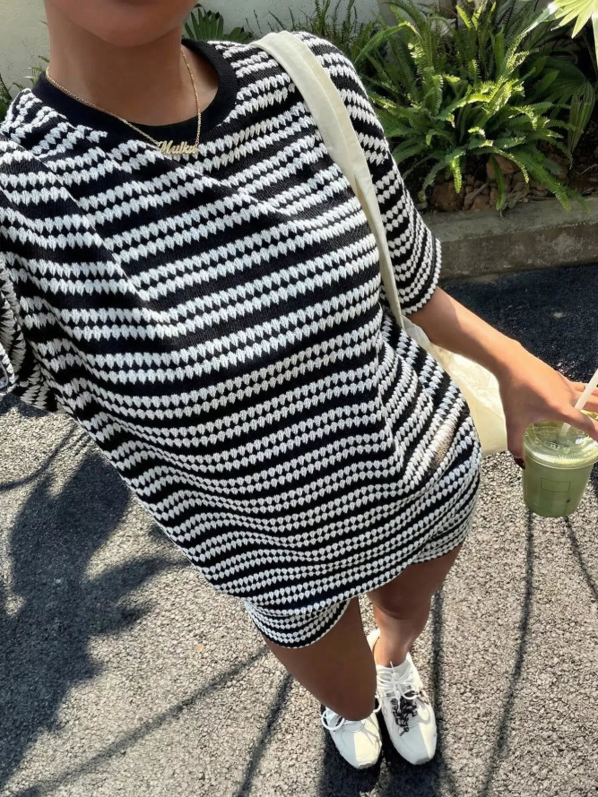 Striped top and matching shorts side view