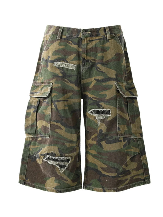 Men's Distressed Camouflage Cargo Shorts Camouflage - Fashorio