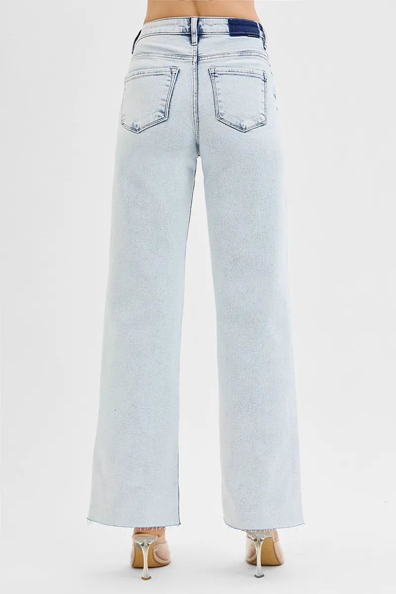 RISEN light wash wide leg denim full length