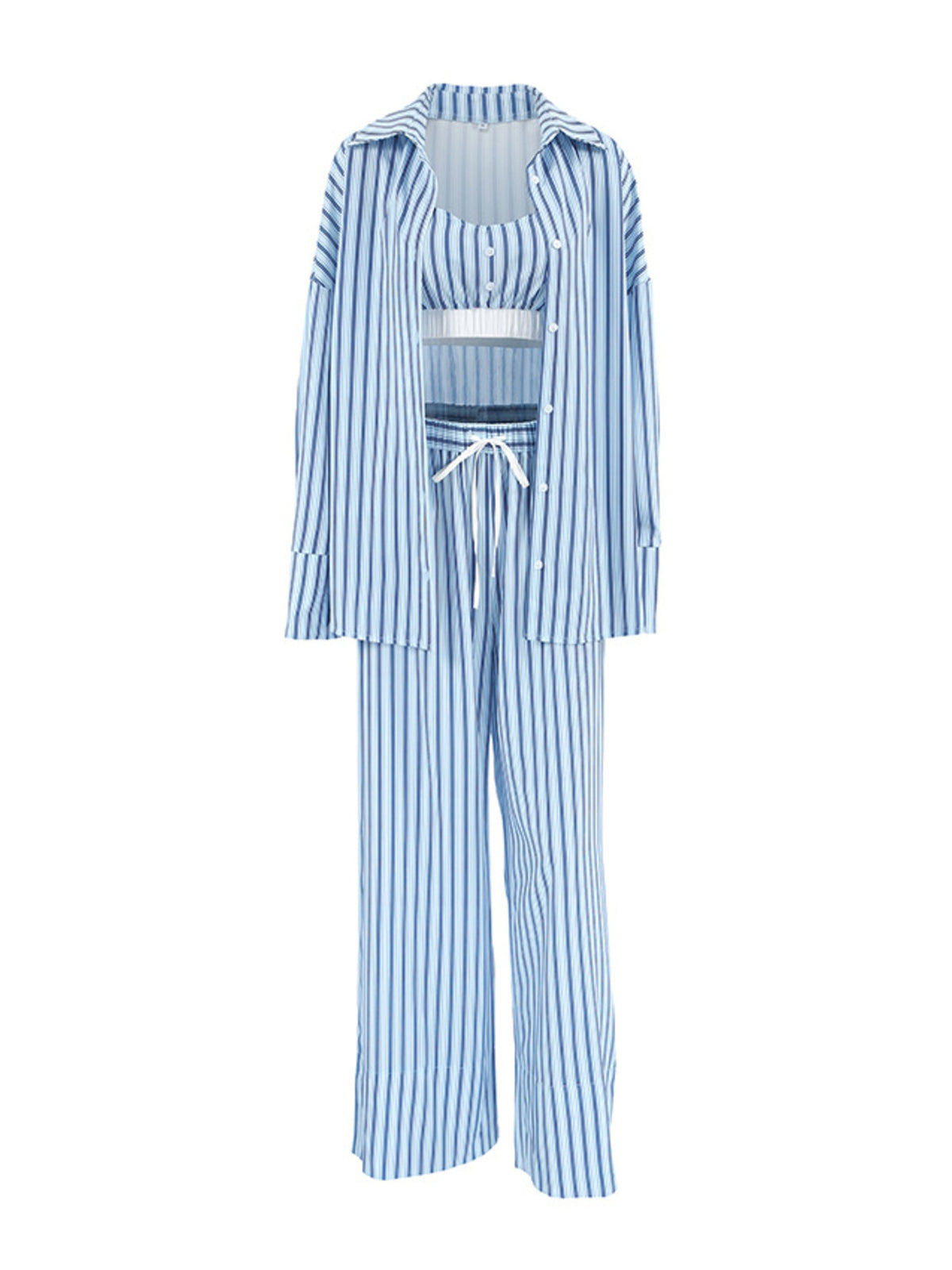 Striped Cami Shirt and Pants Lounge Set, view 7