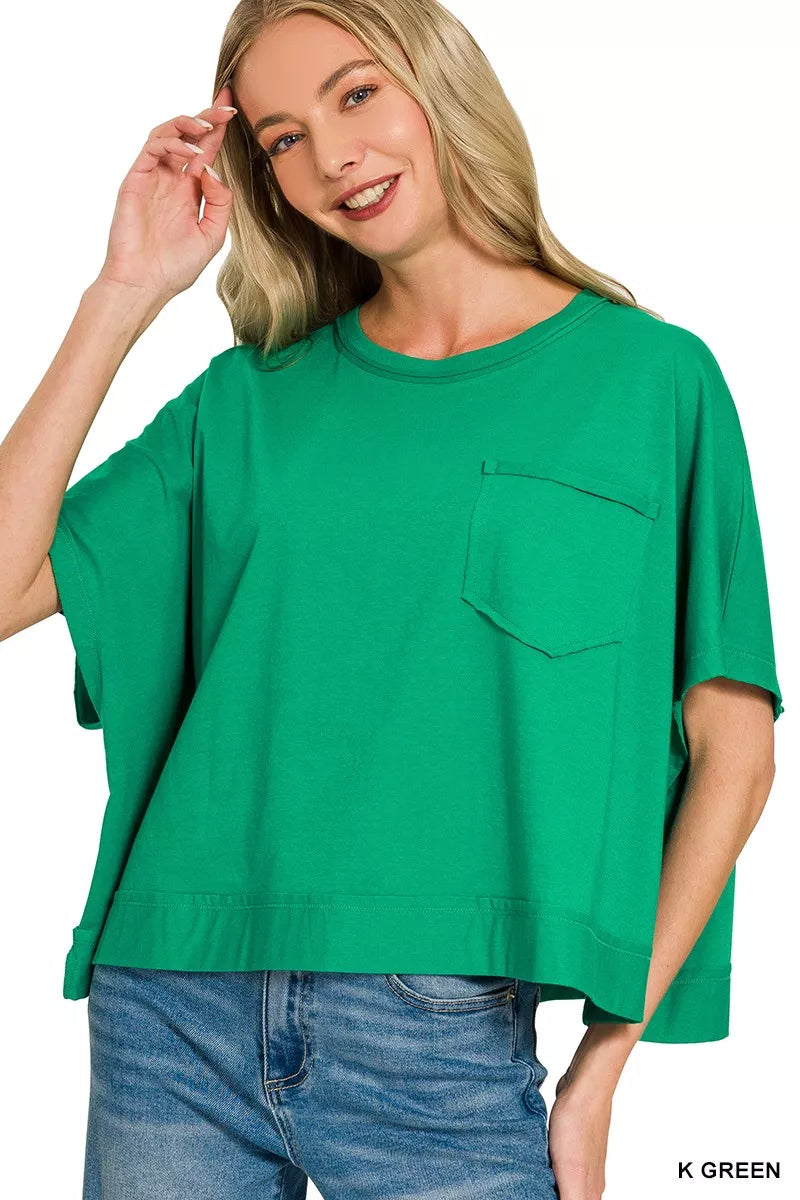 Boxy top showing exposed seam detail