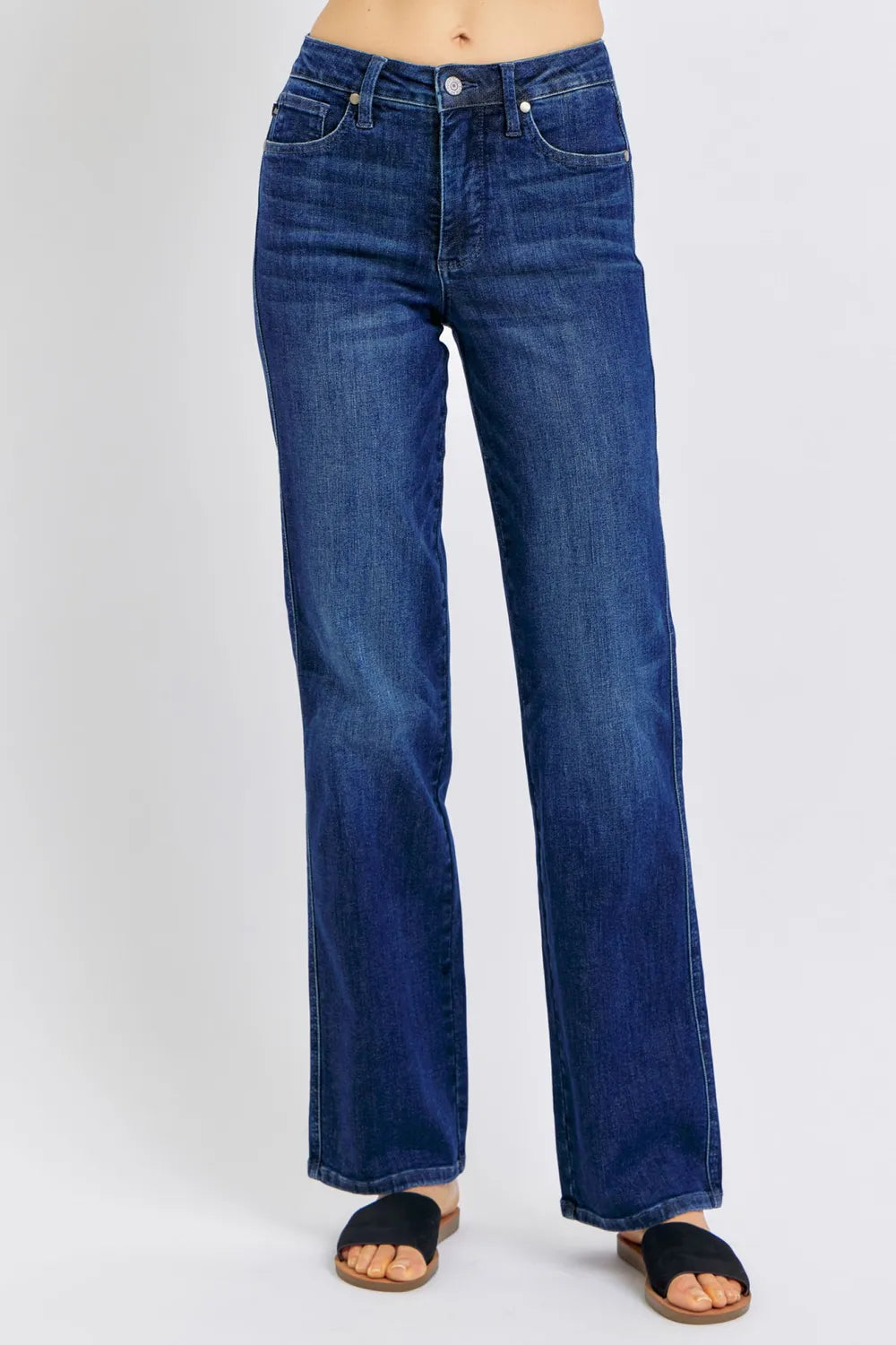 Judy Blue Full Size Tummy Control Straight Jeans Plus Size Dark - Fashorio