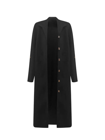Lapel Collar Button-Front Longline Coat - Fashorio