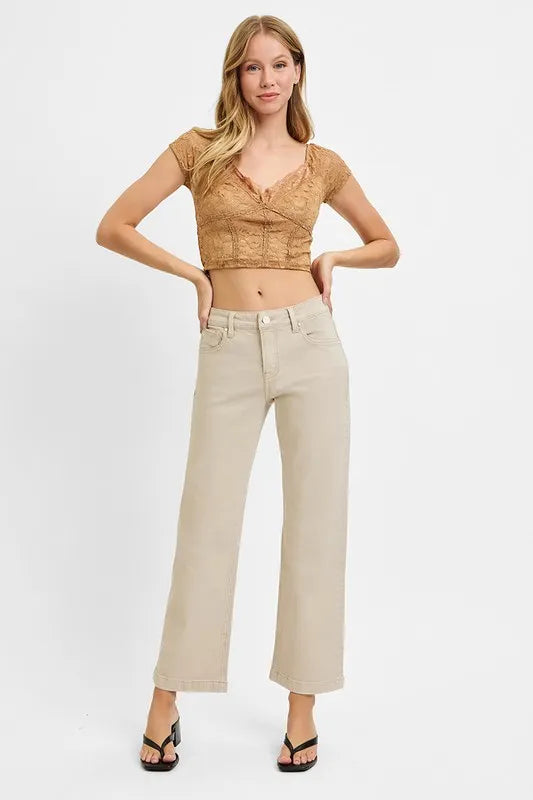 Model wearing RISEN ankle straight jeans styled outfit