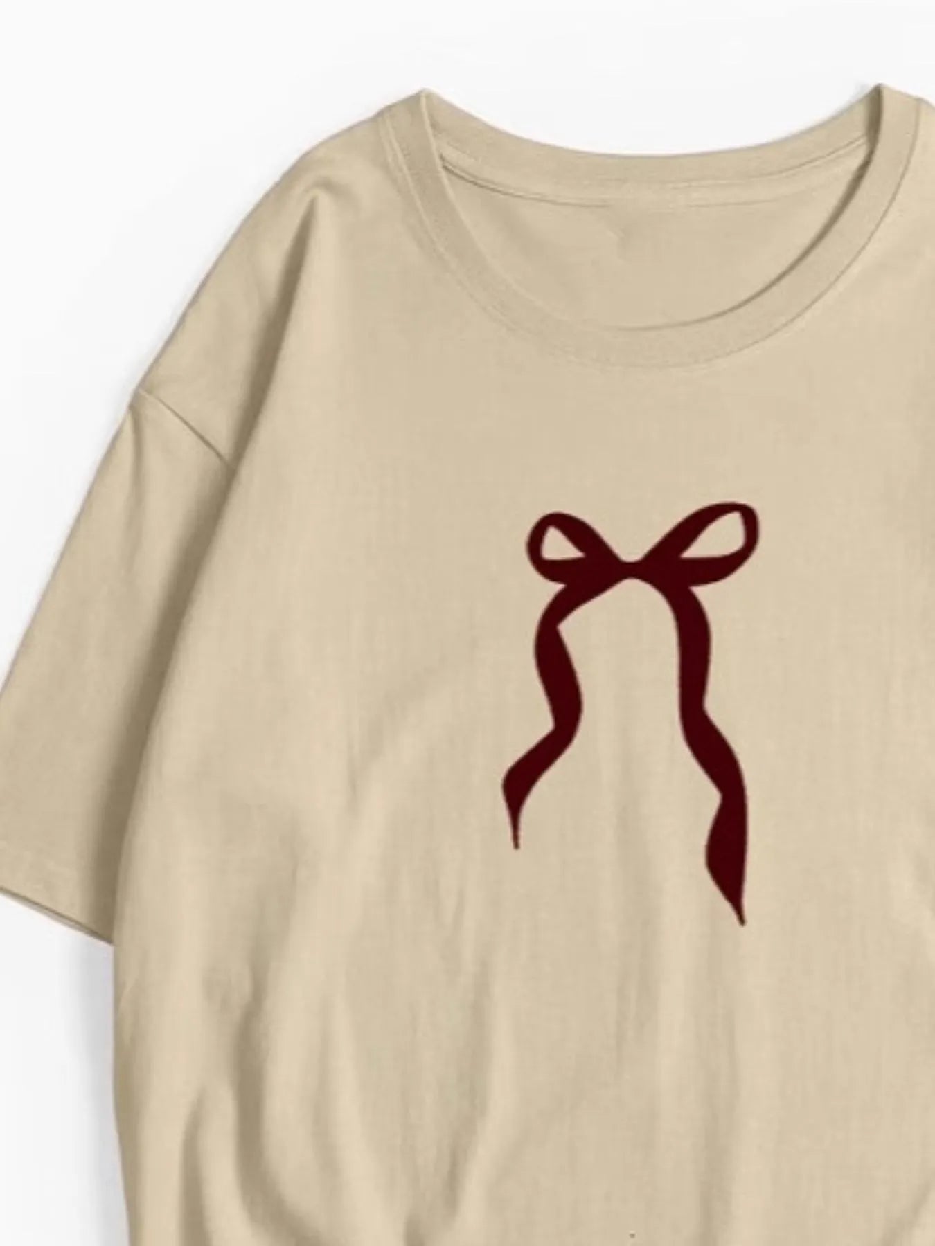 Plus Size Bow Round Neck Short Sleeve T-Shirt - Fashorio