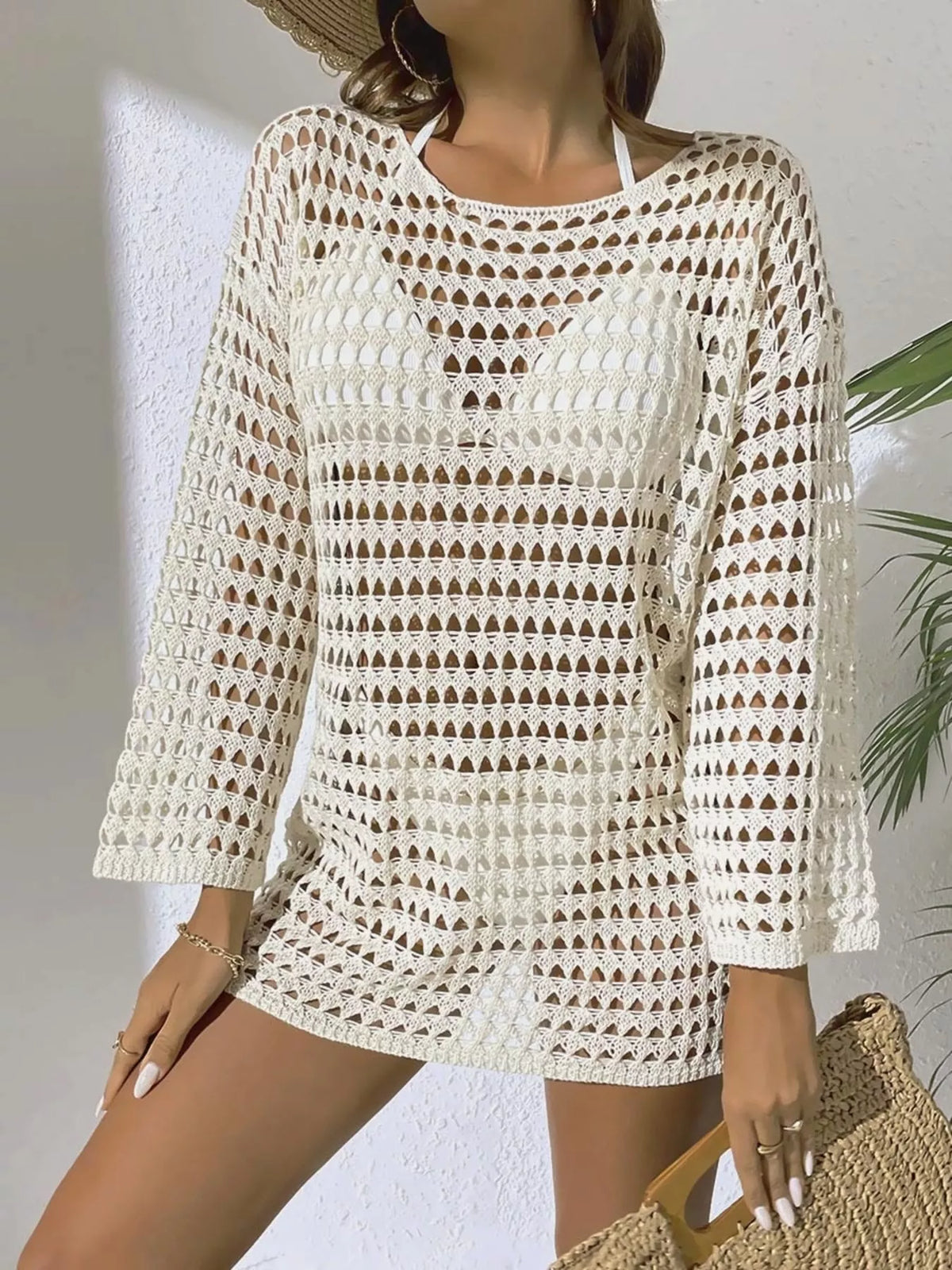 Crochet Knit Long Sleeve Cover Up styled look