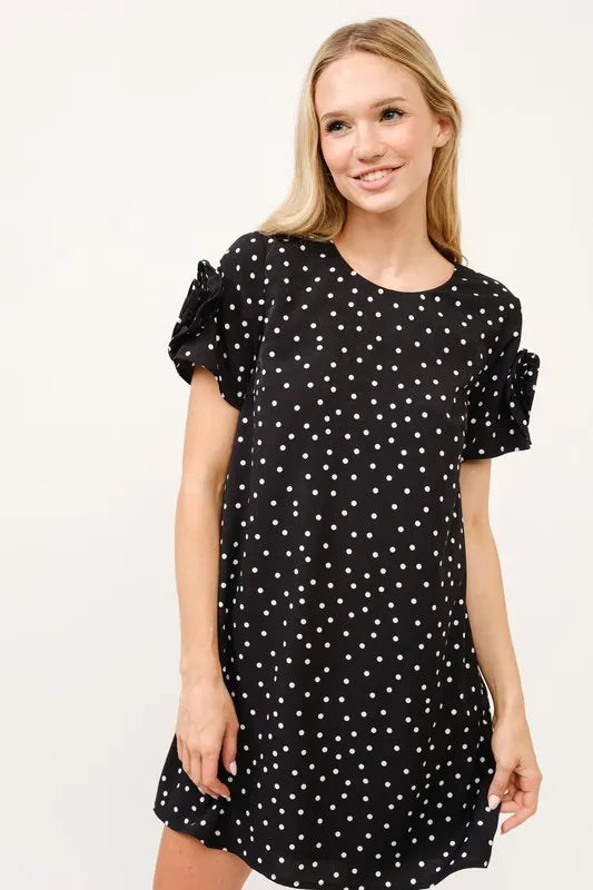 Embellished Sleeve Polka Dots Shift Dress side view