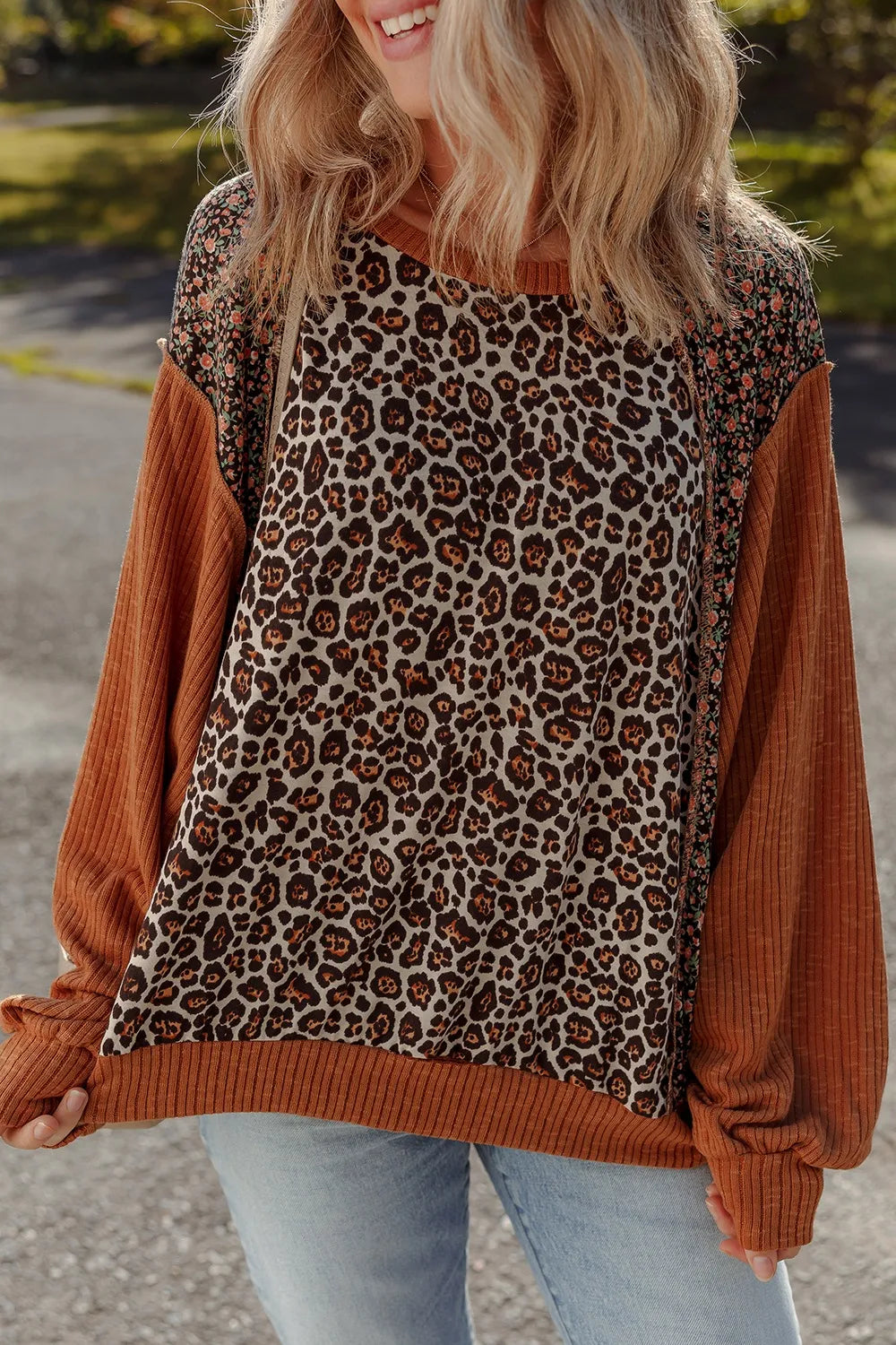 Leopard Print Long Sleeve Sweatshirt Leopard - Fashorio