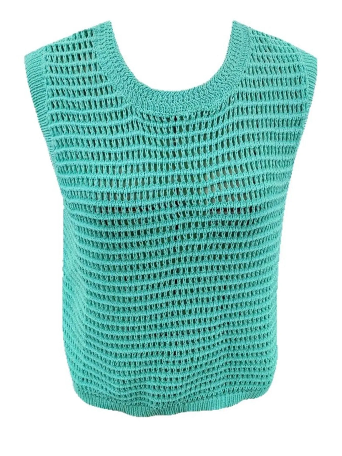 Openwork Round Neck Sweater Vest in Light Green detail