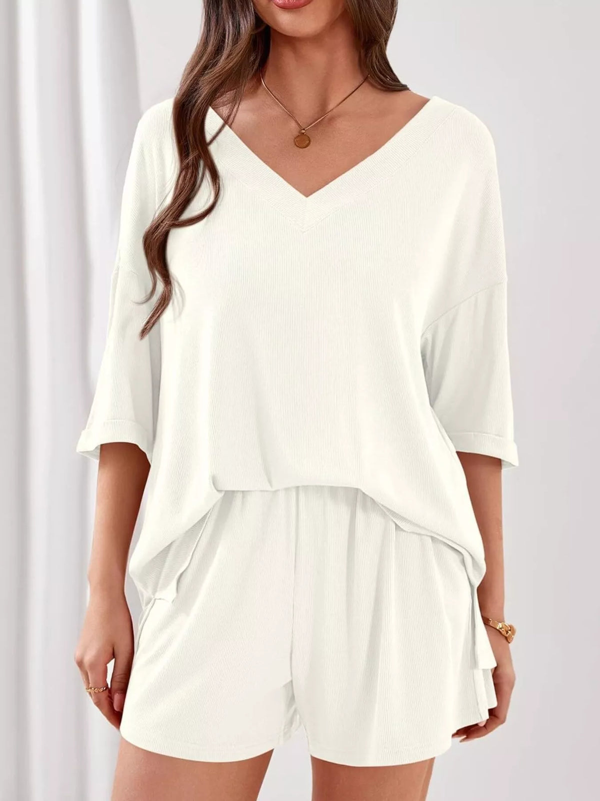 V Neck Top and Shorts Two Piece Set, view 27