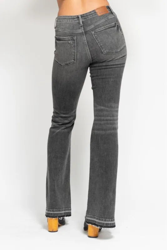 Judy Blue Mid Rise Release Hem Gray Flare Jeans, view 8
