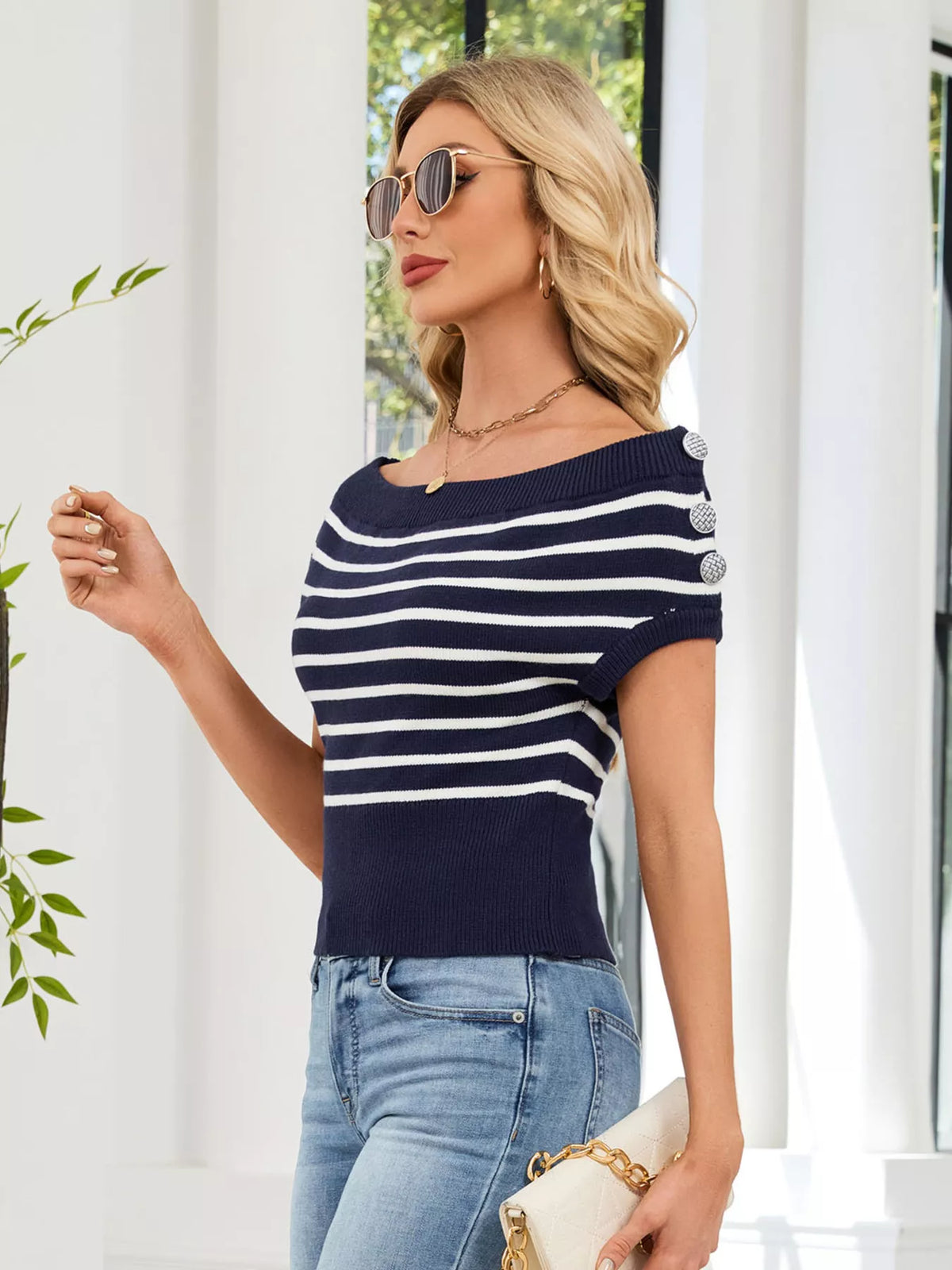 Striped sweater back view