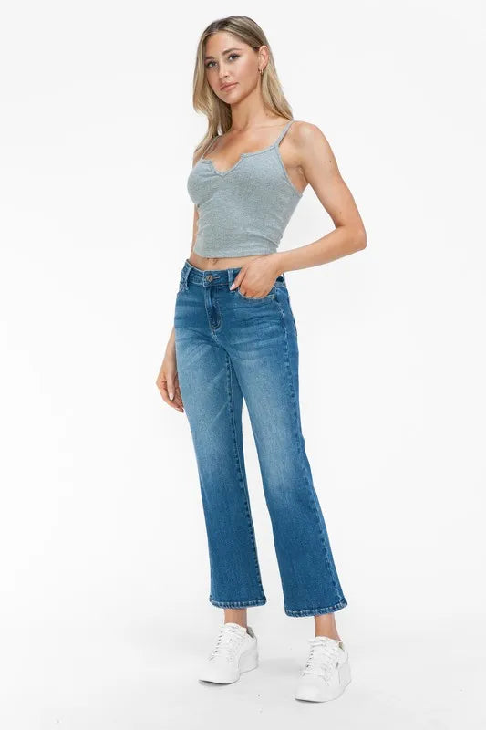 bytos Full Size Cat's Whiskers Mid Rise Ankle Jeans - Fashorio