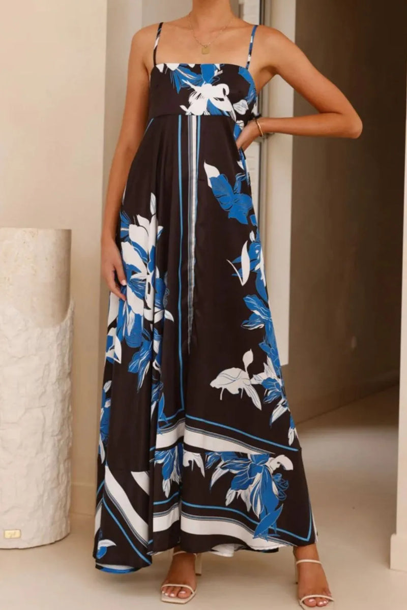 printed square neck cami maxi dress front view