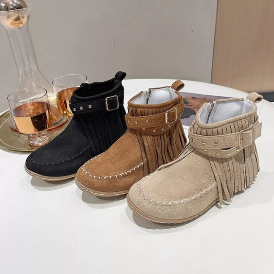 Fringe Round Toe Boots - Fashorio