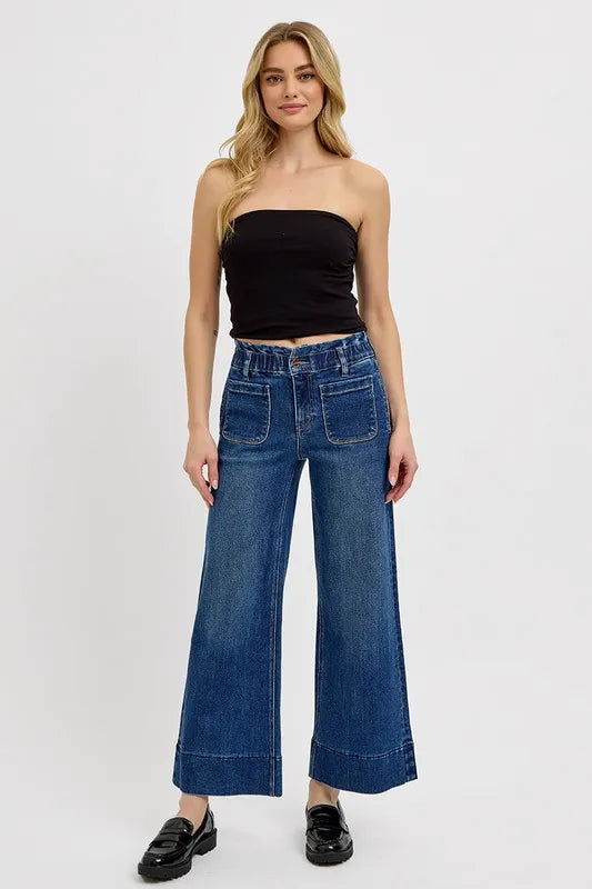 RISEN Elastic Band Wide Leg Jeans - Fashorio