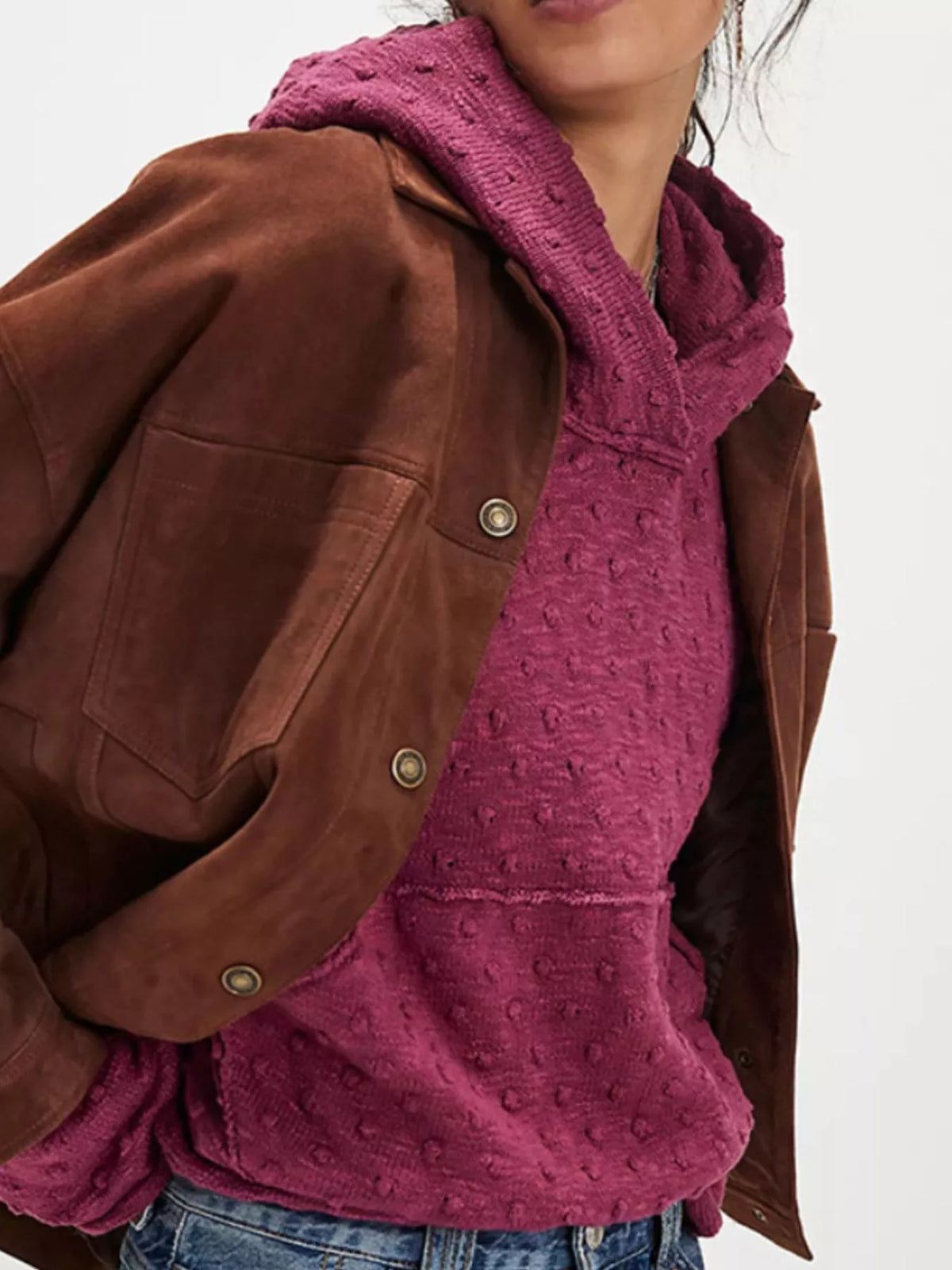 Textured dot knit hooded sweater back view