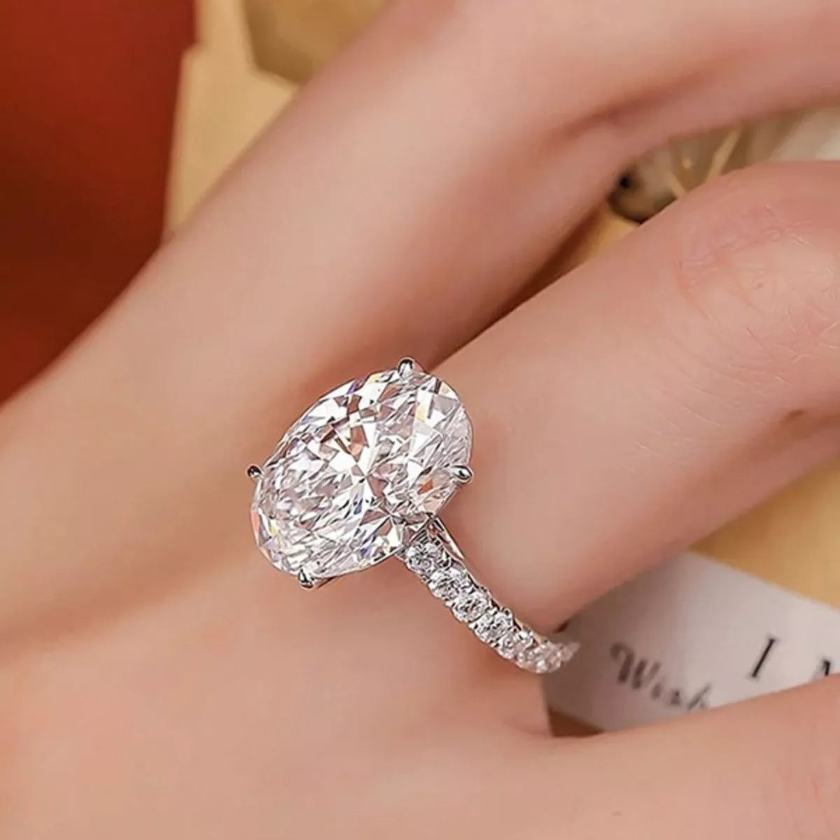 Sterling silver oval moissanite solitaire ring back view