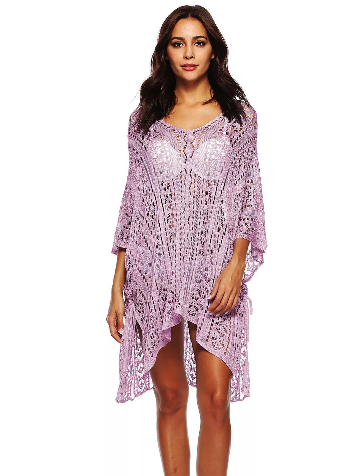 crochet knit beach cover up dress styled on model