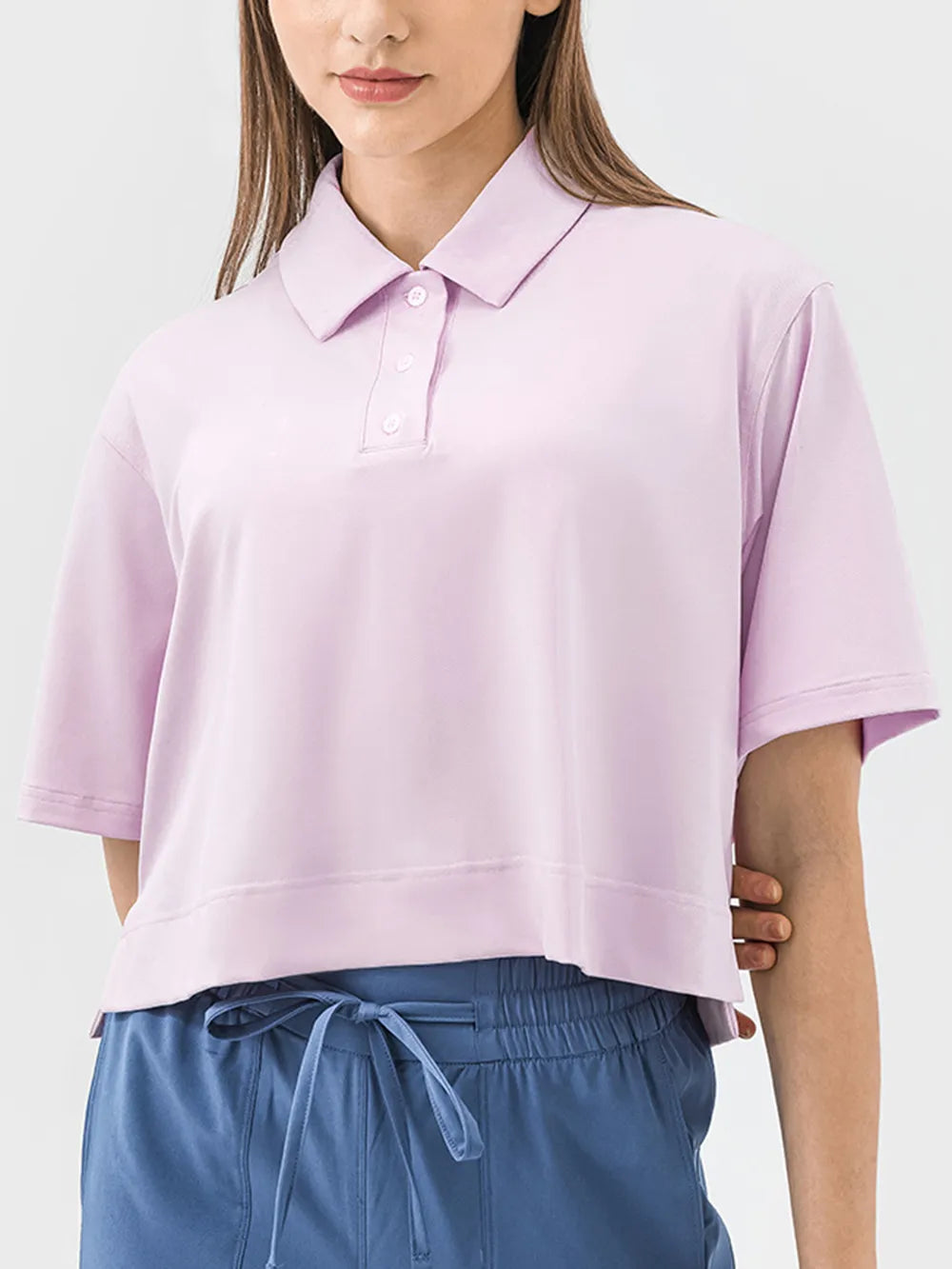 Millennia Half Button Short Sleeve Active T-Shirt Blush Pink - Fashorio