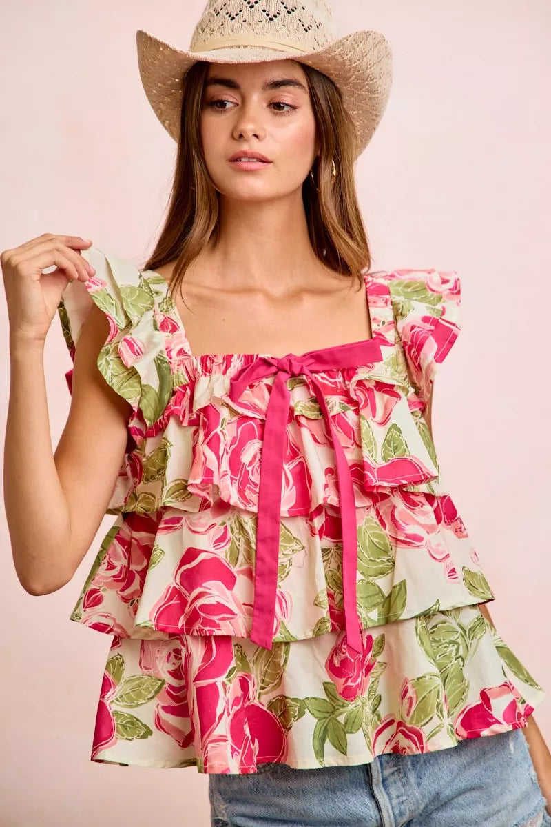 BiBi floral square neck top front