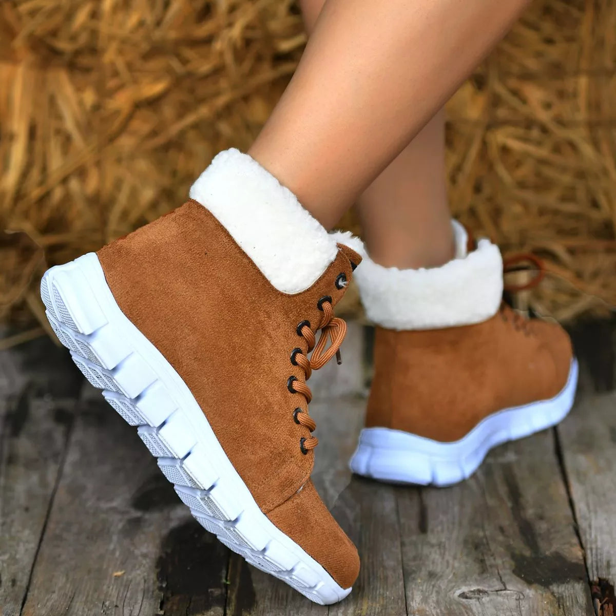Lace Up Round Toe Boots angled three quarter view