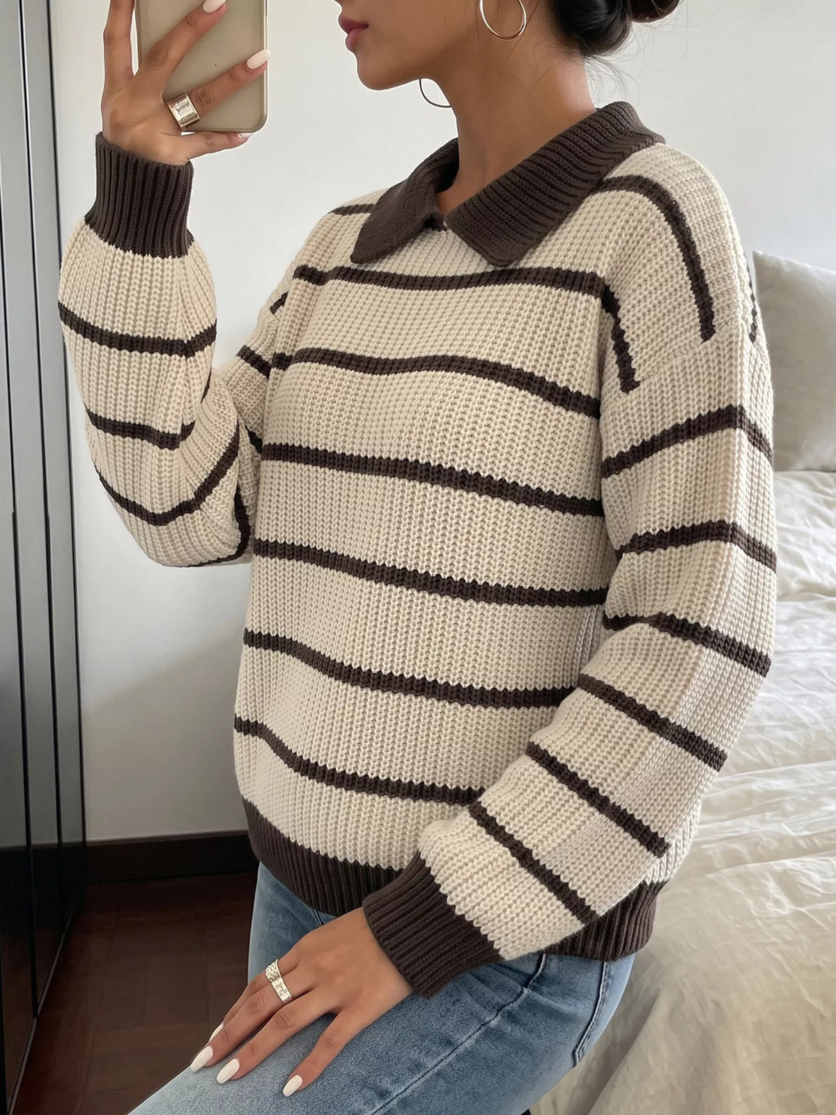 Striped Knit Polo Sweater back view