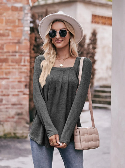 Square Neck Long Sleeve T-Shirt - Fashorio