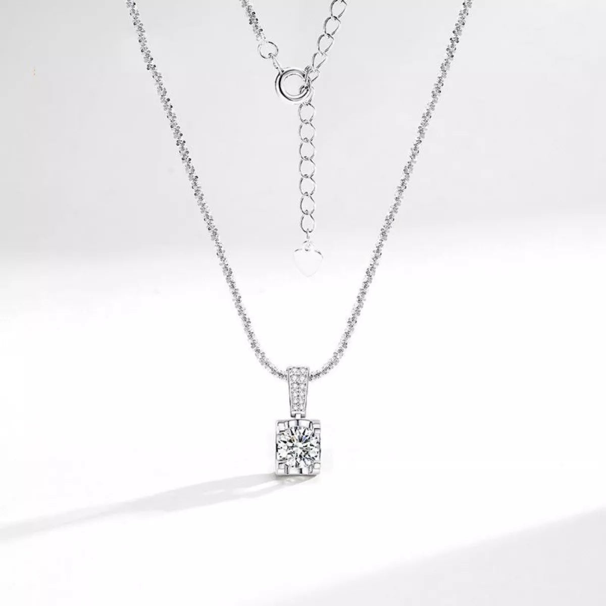 Moissanite necklace presented in its matching gift box