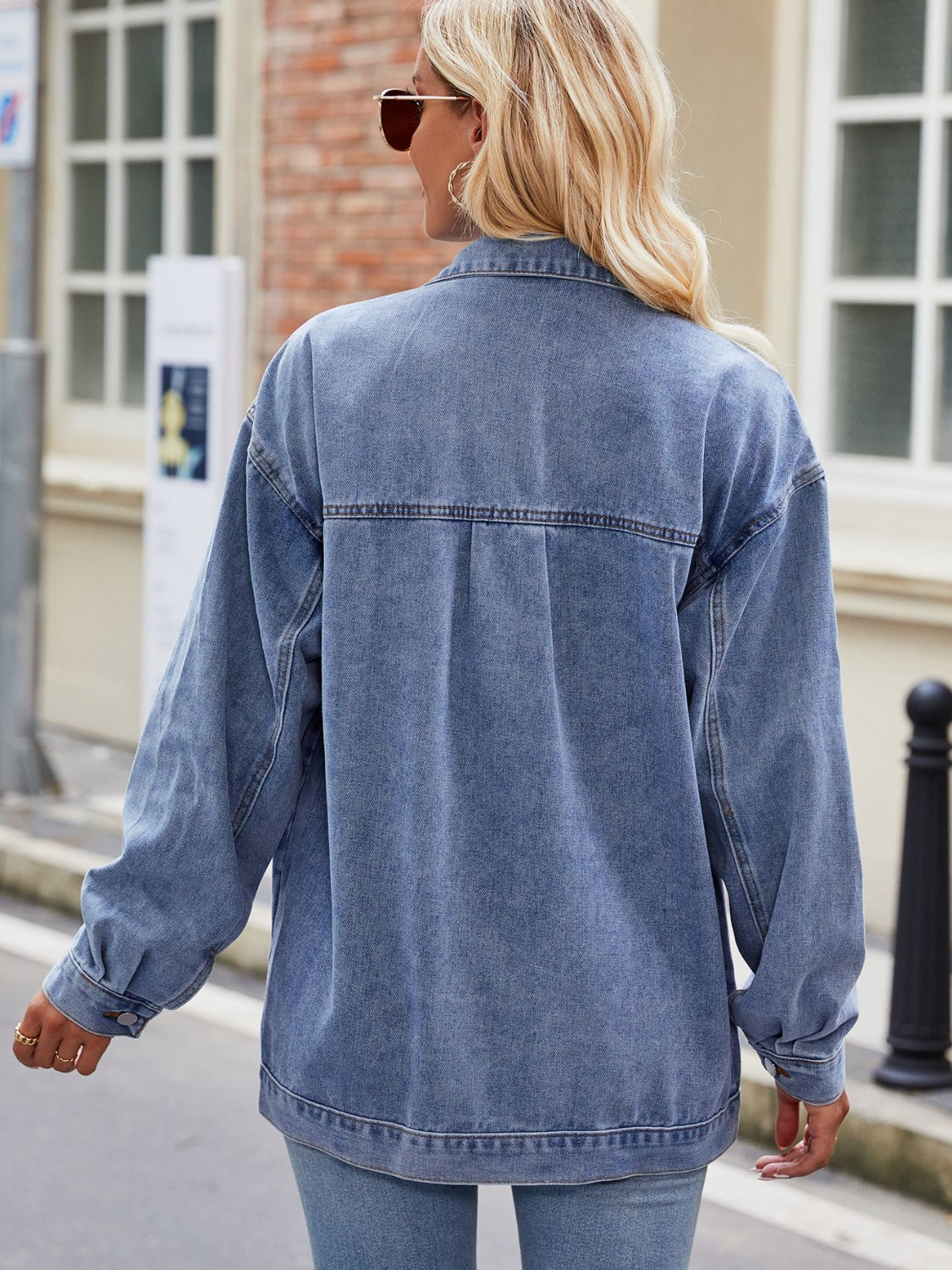 Button Up Denim Jacket with Pockets - Fashorio