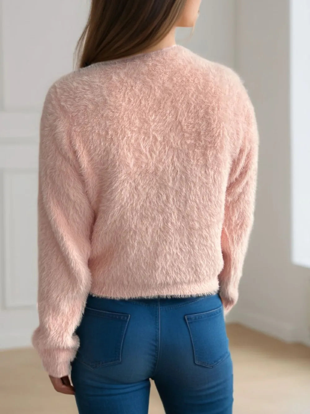 Cutout Knot Button Long Sleeve Cardigan - Fashorio