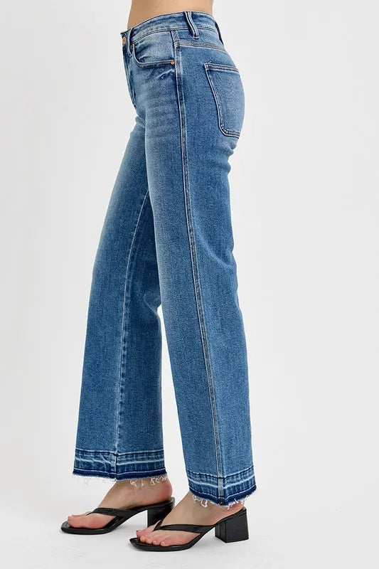 RISEN Plus Size Raw Hem Ankle Bootcut Jeans – Flattering Denim - Fashorio