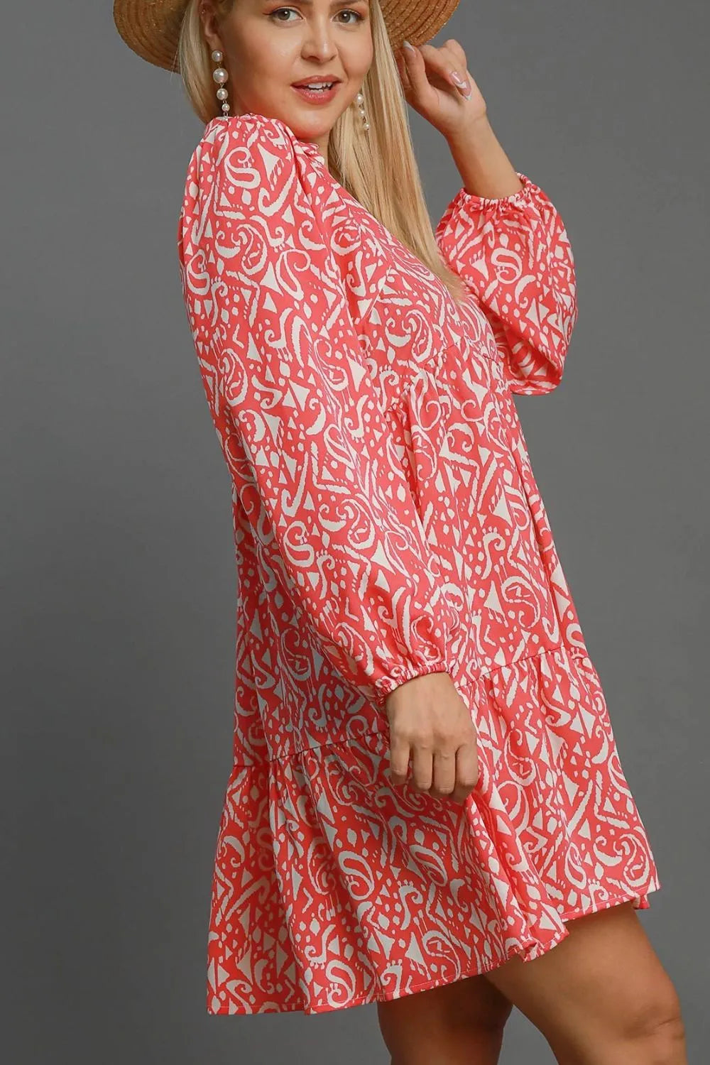 Two Tone Print Balloon Sleeve Tiered Dress styled look